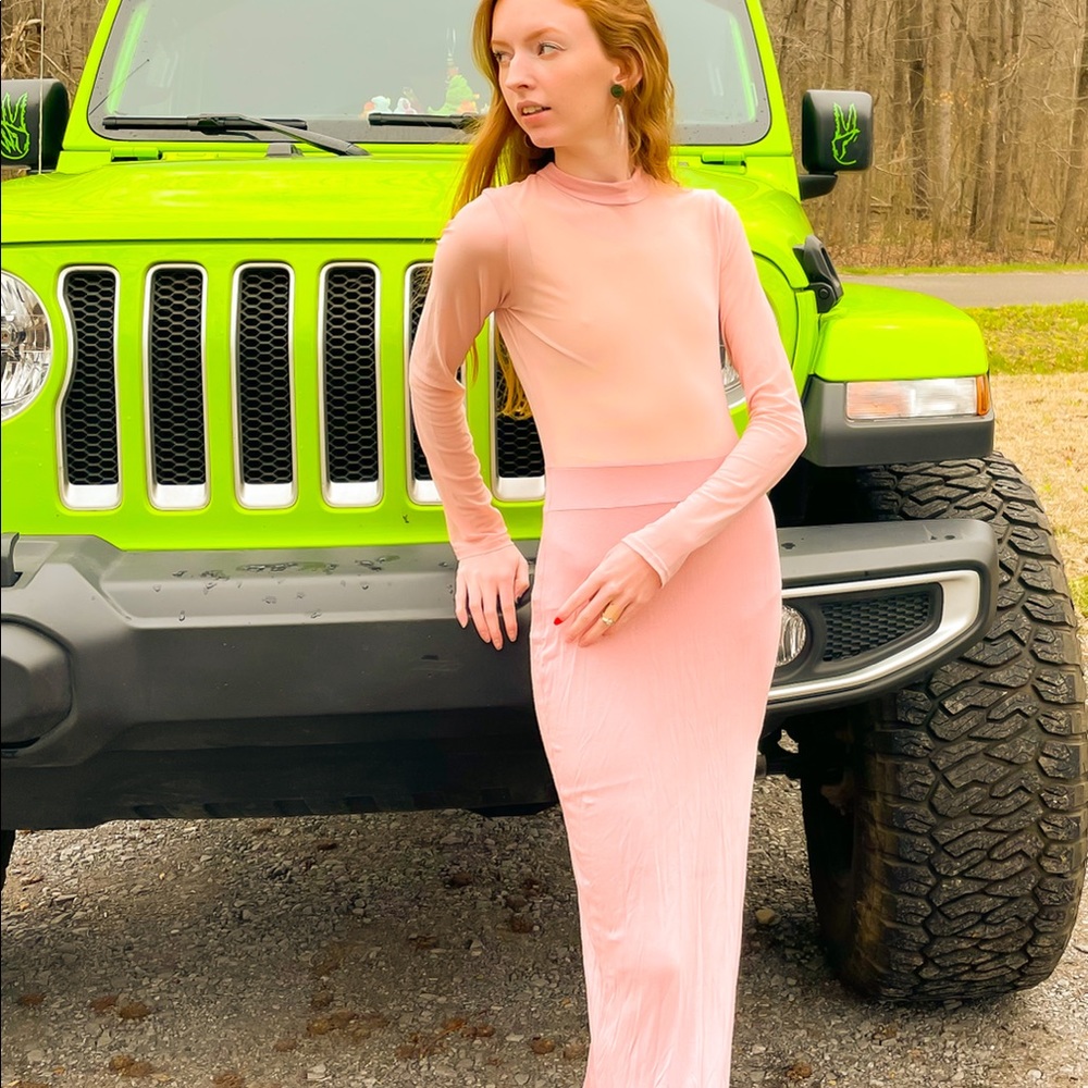 Long pink mesh dress